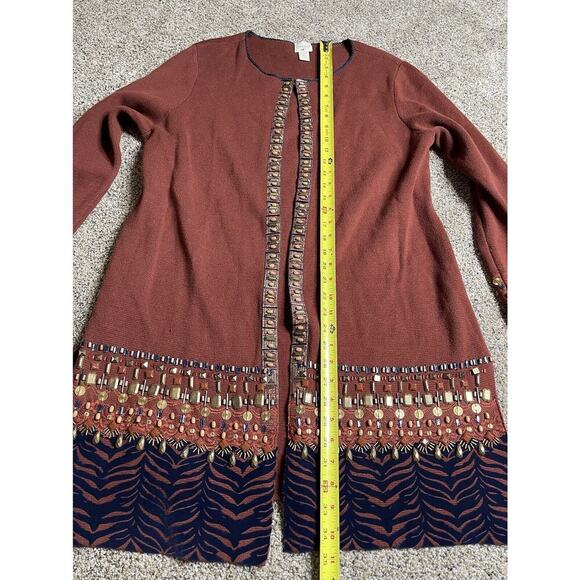 Chico's Women's Long Sleeve Burnt Orange Beaded Open Front Sweater Sz Large (2) - Picture 7 of 8